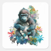 Baby Gorilla Square Sticker (Vorderseite)