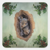 Baby Gray Eichhörnchen Weihnachten Quadratischer Aufkleber (Vorderseite)