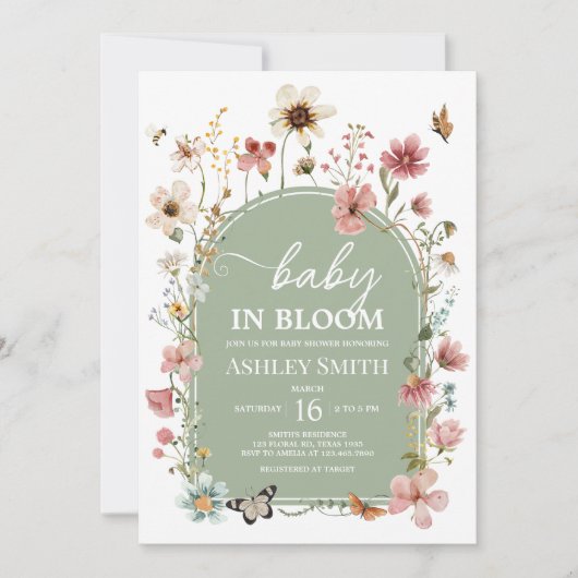 Baby Green Baby Bloom Baby Dusche Einladung (Vorderseite)