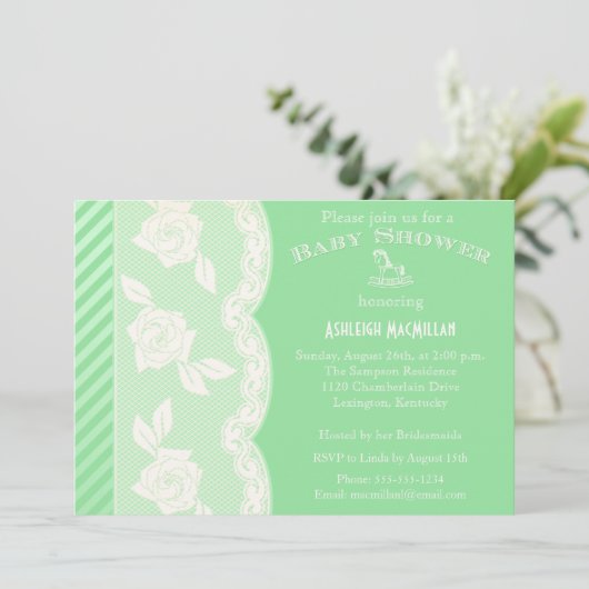 Baby Green, Elfenbeinblütenspülung Einladung (Stehend Vorderseite)