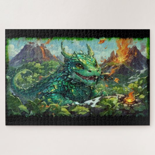 Baby Green Hawaiian Fire Dragon & Volcanoys Puzzle (Horizontal)