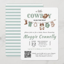 Baby Green Little Cowboy is on the Way Invitation