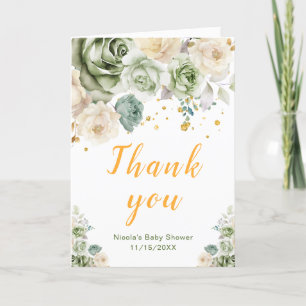 Baby Green und Cream Floral Baby Dusche Dankeskarte