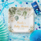 Baby Green und Cream Floral Baby Dusche Pappteller (Party)