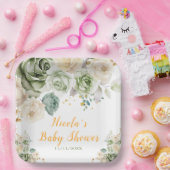 Baby Green und Cream Floral Baby Dusche Pappteller (Party)
