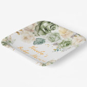 Baby Green und Cream Floral Baby Dusche Pappteller (Gewinkelt)