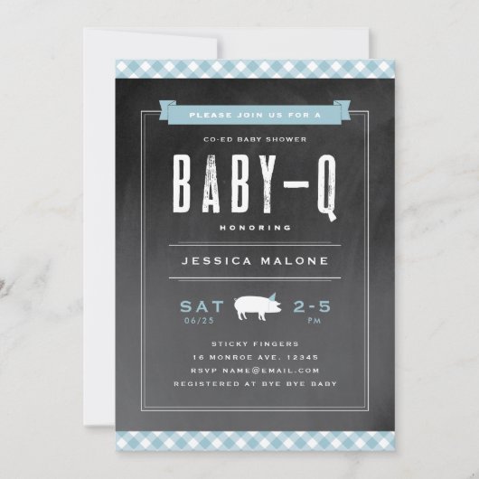 Baby GRILLEN Gingham mit Babydusche Einladung (Vorderseite)