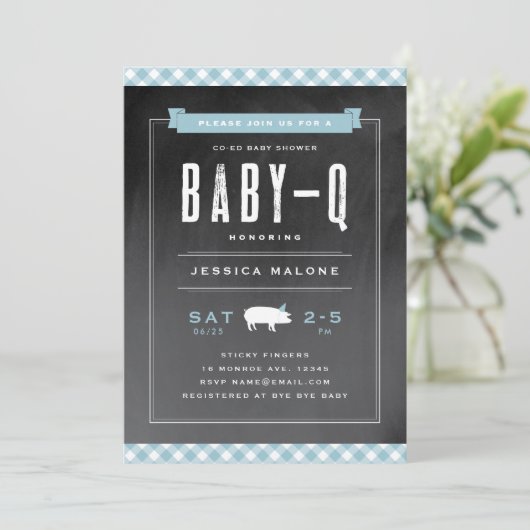 Baby GRILLEN Gingham mit Babydusche Einladung (Stehend Vorderseite)