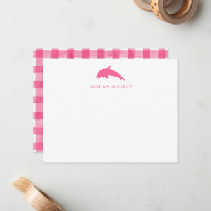 Baby-Grußkarte, rosa Delfin-Gingham-Flach Mitteilungskarte