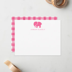 Baby-Grußkarte, rosa Elefant Gingham flach Mitteilungskarte