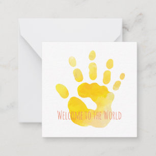 Baby Handprint Willkommen in der Welt Wasserfarben Mitteilungskarte