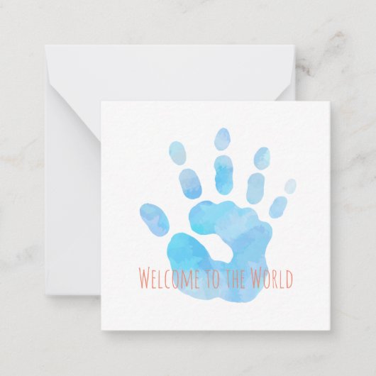 Baby Handprint Willkommen in der Welt Wasserfarben Mitteilungskarte (Vorderseite)