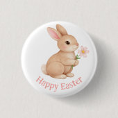 Baby Häschen mit rosa Blume Frohe Ostern Button (Vorderseite)