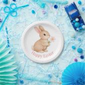 Baby Hase mit rosa Blume Frohe Ostern Pappteller (Party)