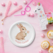 Baby Hase mit rosa Blume Frohe Ostern Pappteller (Party)
