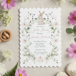 Baby-Hasen-Baby-Shower mit floralen Motiven Einladung