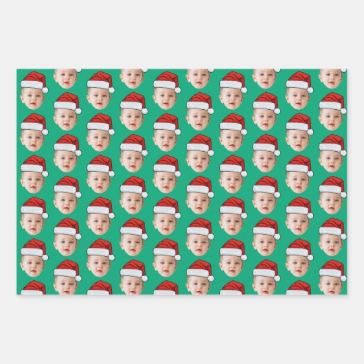 Baby Head Face Foto Weihnachtsmannmütze Xmas Blue Geschenkpapier Set (Vorderseite 3)