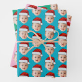 Baby Head Face Foto Weihnachtsmannmütze Xmas Blue Geschenkpapier Set (Beispiel)
