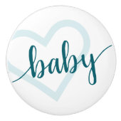 Baby Heart | Aquamarin Dark Midnight Green Geblüht Keramikknauf (Vorderseite)