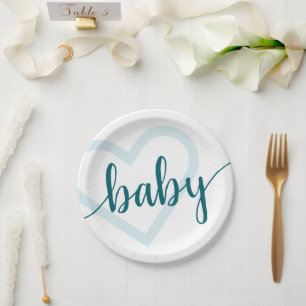Baby Heart Aquamarin Dark Midnight Green Geblüht Pappteller