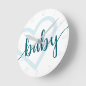 Baby Heart | Aquamarin Dark Midnight Green Geblüht Runde Wanduhr (Winkel)