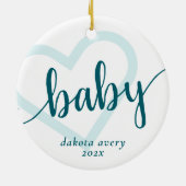 Baby Heart | Aquamarin Mitternacht Green Geblüht C Keramik Ornament (Hinten)