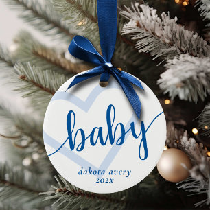 Baby Heart Cerulean Blue Classic Blüh Script Keramik Ornament