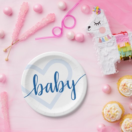 Baby Heart | Cerulean Blue Classic Blüh Script Pappteller (Party)