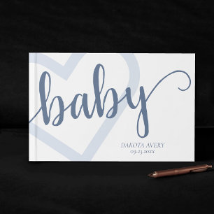 Baby Heart Dusty Slate Blue Blühe Script Gästebuch