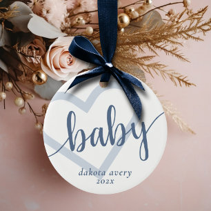 Baby Heart   Dusty Slate Blue Blühe Script Keramik Ornament