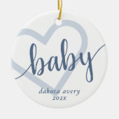 Baby Heart | Dusty Slate Blue Blühe Script Keramik Ornament (Vorne)