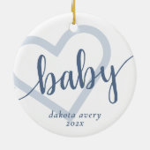 Baby Heart | Dusty Slate Blue Blühe Script Keramik Ornament (Hinten)