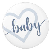 Baby Heart | Dusty Slate Blue Blühe Script Keramikknauf (Vorderseite)
