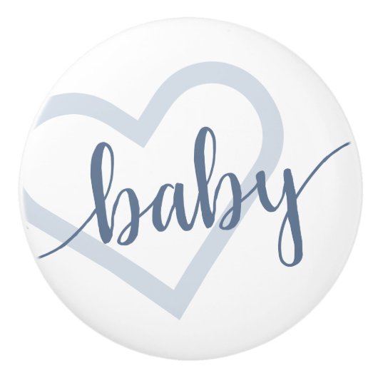 Baby Heart | Dusty Slate Blue Blühe Script Keramikknauf (Vorderseite)