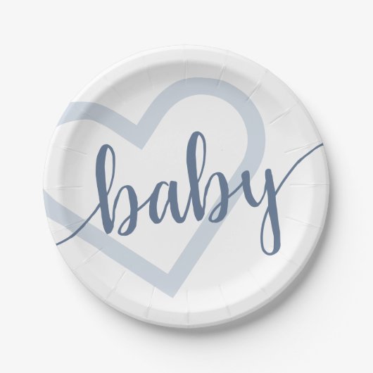 Baby Heart | Dusty Slate Blue Blühe Script Pappteller (Vorderseite)