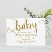 Baby Heart | Elegante Gold Script Dusche oder Reve Einladung (Stehend Vorderseite)