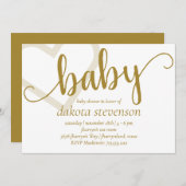 Baby Heart | Elegante Gold Script Dusche oder Reve Einladung (Vorne/Hinten)