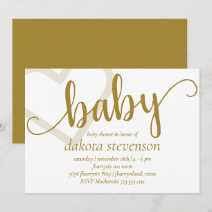 Baby Heart   Elegante Gold Script Dusche oder Reve Einladung