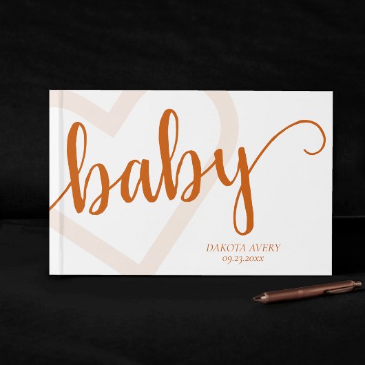Baby Heart | Fall Burnt Orange Blüh Script Gästebuch
