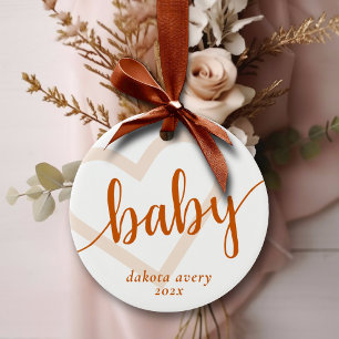 Baby Heart Fall Burnt Orange Blüh Script Keramik Ornament