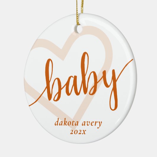 Baby Heart | Fall Burnt Orange Blüh Script Keramik Ornament (Links)