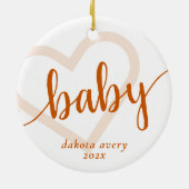Baby Heart | Fall Burnt Orange Blüh Script Keramik Ornament (Hinten)