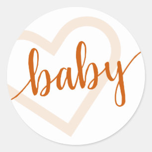 Baby Heart Fall Burnt Orange Blüh Script Runder Aufkleber