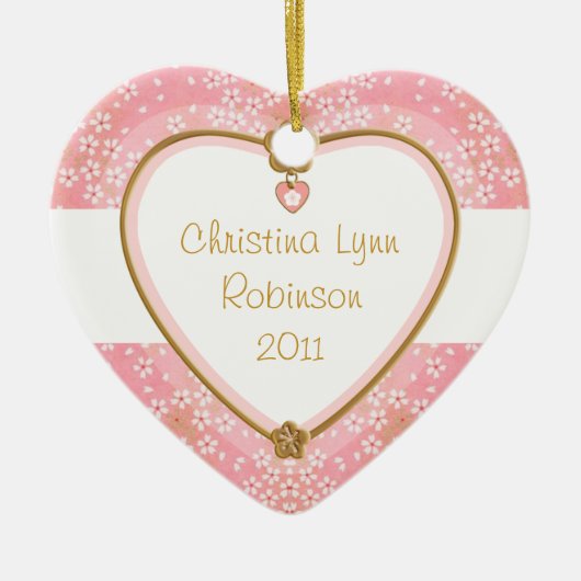 Baby Heart Foto Frame - Pink Floral Keramikornament (Vorne)