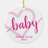 Baby Heart | Hot Pink Magenta Blühe Skript Keramik Ornament (Hinten)