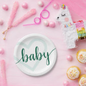 Baby Heart | Hunter Green Simple Blüh Script Pappteller (Party)