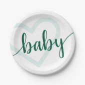 Baby Heart | Hunter Green Simple Blüh Script Pappteller (Vorderseite)