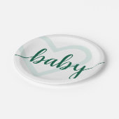 Baby Heart | Hunter Green Simple Blüh Script Pappteller (Schrägansicht)