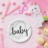Baby Heart | Klassisches Schwarzes Skript Geblüht Pappteller (Party)