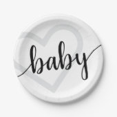 Baby Heart | Klassisches Schwarzes Skript Geblüht Pappteller (Vorderseite)